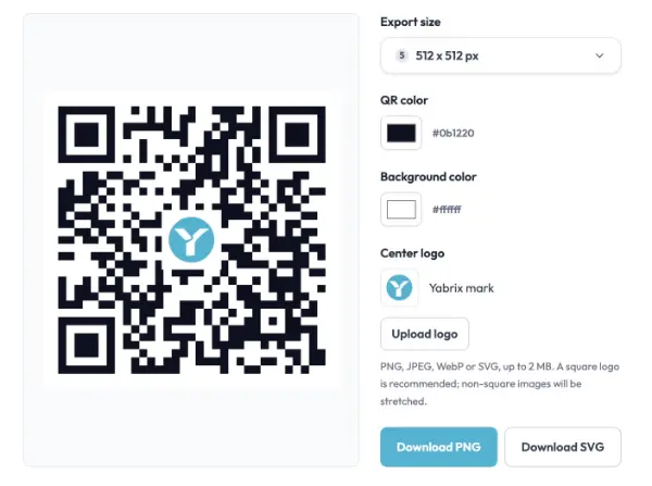 Yabrix Links custom QR code generator